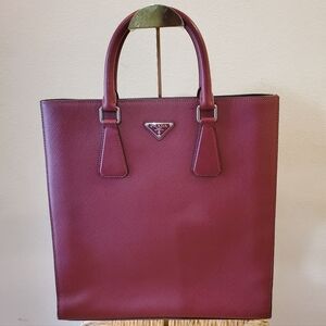 Prada Burgundy Saffiano Leather Tote Handbag